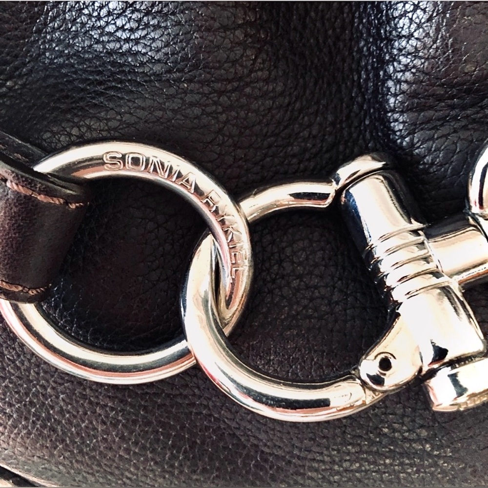 SONIA RYKIEL Martha Genuine Leather Handbag, Silver Hardware, Almost Black, EUC - Picture 2 of 12